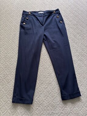 LOFT Navy Straight-Leg Ankle Cropped Sailor Pants with Gold Buttons